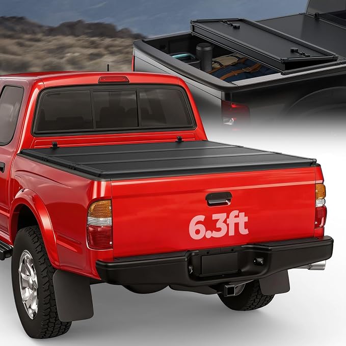 Auto Dynasty FRP Hard Tri-Fold Truck Bed Tonneau Cover Compatible with 1995-2004 Tacoma 6.3Ft Fleetside/Styleside Bed, Black Powdercoated