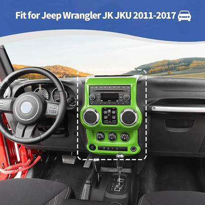 RT-TCZ for Jeep JK Green Dash Accents Radio A/C Controls Cover Trim for Jeep Wrangler JK JKU 2011-2017 ABS Interior Accessories 2pcs