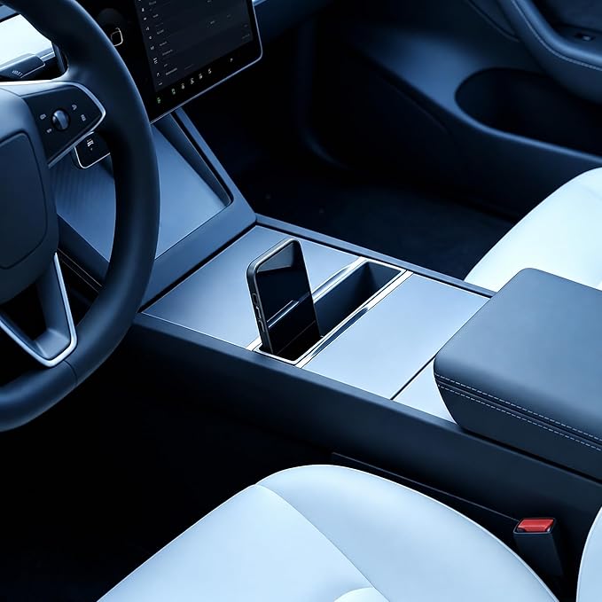 Center Console Organizer Tray for Tesla Model 3 Highland 2024-2026, Model Y Juniper 2025-2026 & Model YL, Hidden Storage Insert with Slide Rail Fit, Phone Holder, Armrest Box Accessory