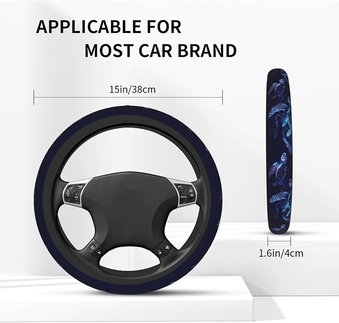 Sea Turtle Steering Wheel Cover 14-15 Inch with 2 pc Car Coasters | Bule Anti-Slip Breathable Universal Car Wheel Cover Set for Men Women,Soft Comfort Grip Accessories