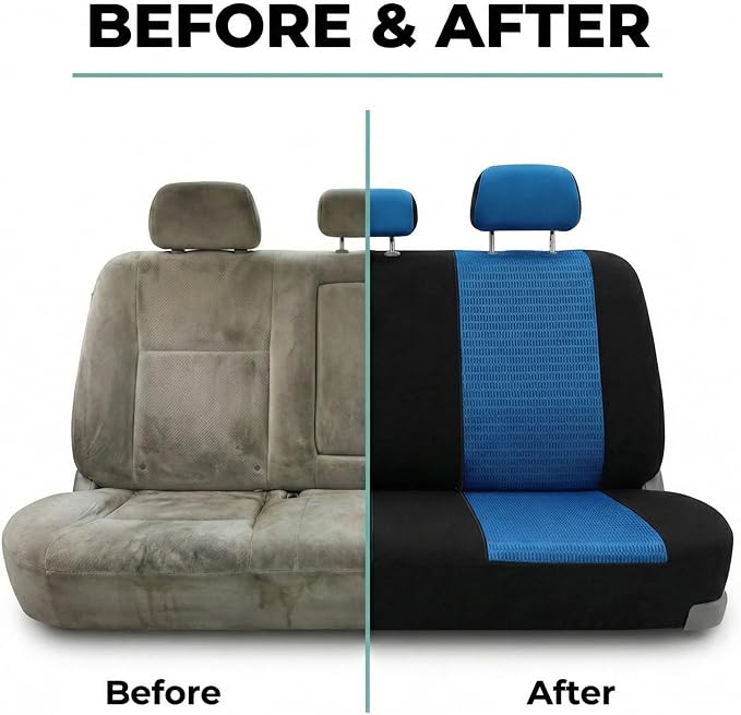FH Group Automotive Seat Cover Trendy Elegance for Back Seat Blue Car Interior Accessories for SUV, Sedan & Van Universal Fit Combo Rear Seat Cover Split Bench Car Seat Protector for Dogs and Kids