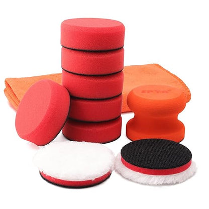 3 Inch Polishing Pad, SPTA 8Pcs Car Wax Applicator Pads with Handle and Towel, Hand Foam Pads & Microfiber Pad Kit, Detailing Buffing Pads for Car Polishing Waxing Buffing Glaze