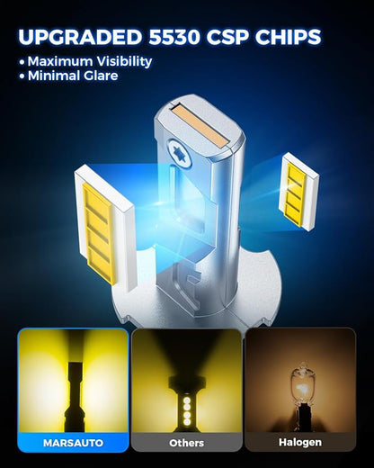 Marsauto H3 LED Bulb Yellow, 12,000LM Super Bright H3 Yellow LED Fog Light Bulbs, 6000K Cool White Fit for Fog Lights & DRL, Plug-Play Canbus Ready, Pack of 2