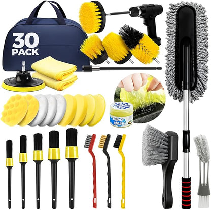 ALFLOD 30Pcs Car Detailing Kit, Car Detailing Brush Set, Car Wash Cleaning Kit, Car Dusters Extendable Handle Cleaning Exterior, Car Cleaning Gel, Car Cleaning Tools Kit for Interior, Exterior, Wheels