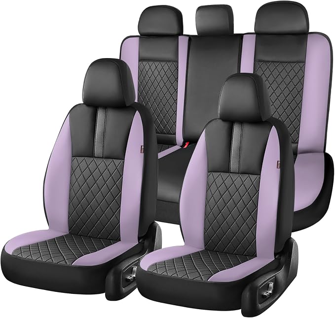Coverado Car Seat Covers Full Set, Automotive Leather Seat Covers for Car，Universal Fit Front Back Seat Cover, Non-Slip Waterproof Breathable Car Seat Protector