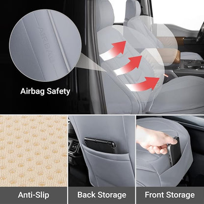 Coverland Custom Truck Car Seat Covers Front Seats for [2019-2026 RAM 2500, 3500 Mega Cab Front Bucket Seats Rear Split Bench with Armrest] - Protector Water Resistant Leather [Front-Gray]