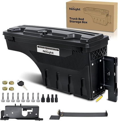Nilight Truck Bed Tool Box Passenger Side Truck Tool Box Fit for Dodge Ram 1500 2500 3500 2002-2018 ABS Swing Case Truck Bed Storage Box w Lockable Lid Waterproof Wheel Well Toolbox, without Rambox