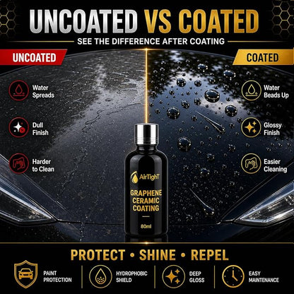 AirTighT Advanced Graphene Ceramic Coating for Cars, 80ml | Ultra-hydrophobic paint protection for cars, boats, RVs & motorcycles; helps resist scratches, UV, dirt, stains & water spots