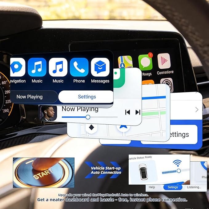 2026 Mini Wireless Carplay Adapter, Upgrade Wired to Wireless for Carplay & Android Auto, Plug And Play, Fast Auto-Reconnect Stable Control, Zero Delay Car Play for Iphone Ios 10+, Android 11+, Orange