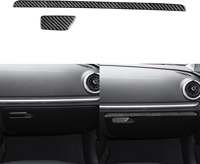 Real Premium Carbon Fiber Sticker Compatible with Audi A3 S3 RS3 8V 2013 2014 2015 2016 2017 2018 2019 Car Glove Box Storage Box Decor Kit Auto Interior Accessories Decal Style B 2PCS Black