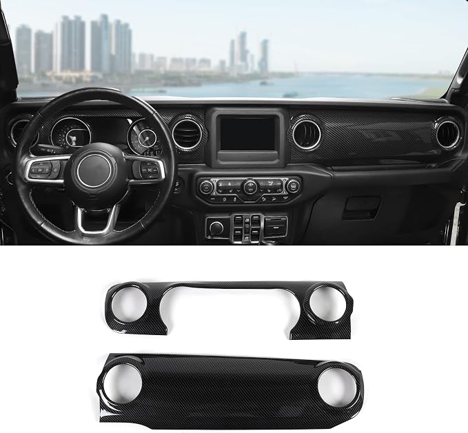 Carboon Fiber Dashboard Decorative Panel Cover, Center Console Trim Cover Kit for 2018-2023 Jeep Wrangler JL JLU & Jeep Gladiator JT