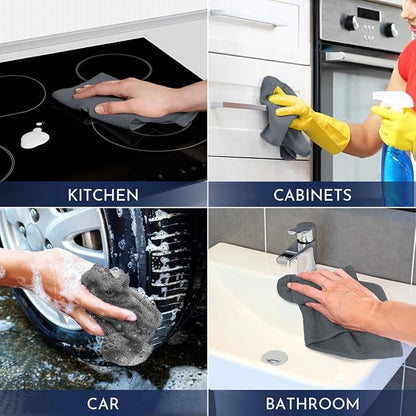 GLIMGLINT Grey Microfiber Cleaning Cloth,12PK Reusable Cleaning Rags, Highly Absorbent Shop Rags Bulk, All-Purpose Car Cleaning Towels for TV Screen, Kitchen, Bathroom, Restaurant Garage, 14"X12"