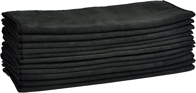 Detailer's Preference 390 GSM Premium Microfiber Towels, Ultra Soft, Lint-Free, Streak-Free, Highly Absorbent, Scratch-Free Cleaning & Drying Cloths for Auto, Home & Detailing, 16x24, 12-Pack, Black