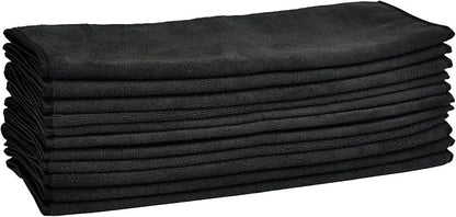 Detailer's Preference 390 GSM Premium Microfiber Towels, Ultra Soft, Lint-Free, Streak-Free, Highly Absorbent, Scratch-Free Cleaning & Drying Cloths for Auto, Home & Detailing, 16x24, 12-Pack, Black