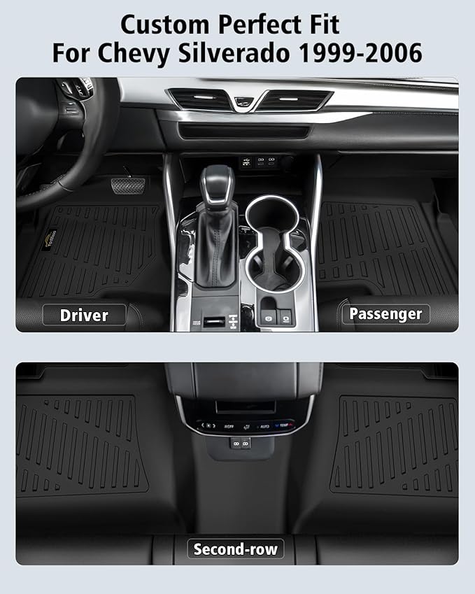 Floor Mats 1999-2006 for Chevy Silverado & GMC Sierra Crew Cab 1500 2500 2500HD 3500HD, 2007 Silverado GMC Sierra Classic Body, 2000-2006 Suburban/Yukon XL/Escalade ESV (2nd Row Bench Seat Only)