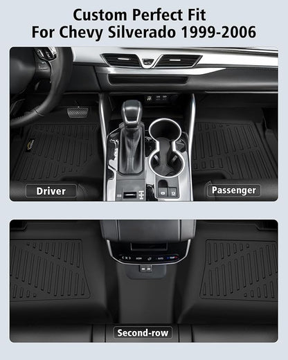 Floor Mats 1999-2006 for Chevy Silverado & GMC Sierra Crew Cab 1500 2500 2500HD 3500HD, 2007 Silverado GMC Sierra Classic Body, 2000-2006 Suburban/Yukon XL/Escalade ESV (2nd Row Bench Seat Only)