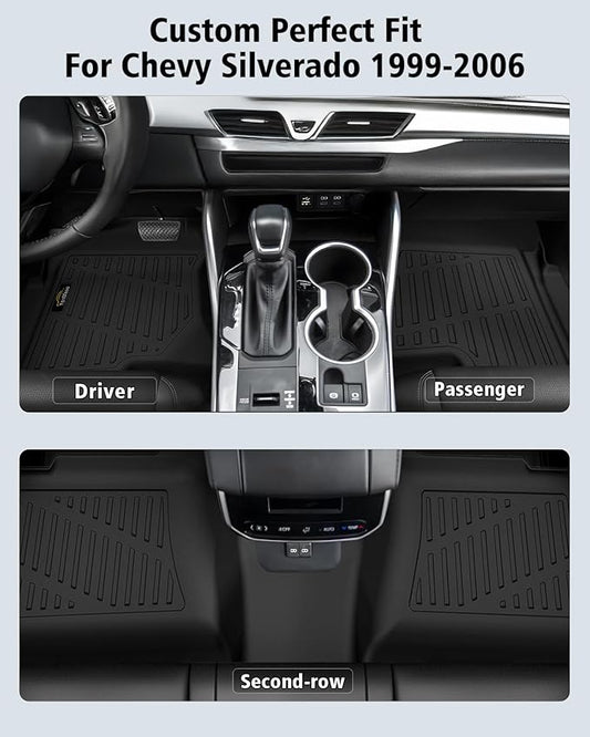 Floor Mats 1999-2006 for Chevy Silverado & GMC Sierra Crew Cab 1500 2500 2500HD 3500HD, 2007 Silverado GMC Sierra Classic Body, 2000-2006 Suburban/Yukon XL/Escalade ESV (2nd Row Bench Seat Only)