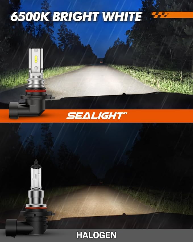 SEALIGHT 9145 H10 LED Fog Light Bulbs, 400% Brighter 6500K White 1:1 Mini Size H10 LED Fog Lights, Strong Penetration 9145 9140 Fog Light Bulb, Pack of 2
