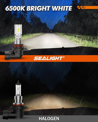 SEALIGHT 9145 H10 LED Fog Light Bulbs, 400% Brighter 6500K White 1:1 Mini Size H10 LED Fog Lights, Strong Penetration 9145 9140 Fog Light Bulb, Pack of 2