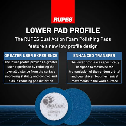 RUPES 40mm Pack of 6 Blue D-A Coarse Cutting Foam Pads | Ideal for Severe Paint Correction & Gloss Enhancement | Improves Finishing Performance | Compatible with 1.5" Backing Plate