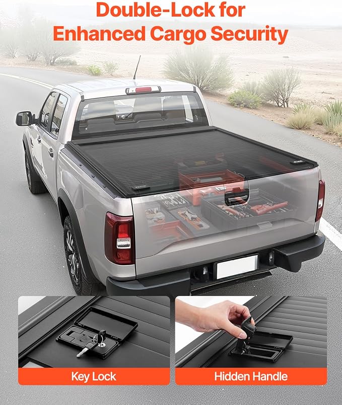 VEVOR Retractable Tonneau Cover, 5.5 ft Hard Retractable Tonneau Cover with Built-in Drainage Pipe for 2009-2024 Ford F-150 Crew Cab, Customized Design with Double-Lock & T-Slot