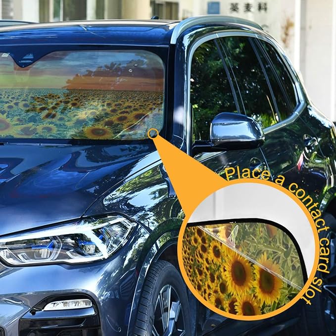 Sunflower Blooming Sunset Car Windshield Sun Shade Foldable UV Ray Sun Visor Protector Sunshade to Keep Your Vehicle Cool (55" x 27.6")