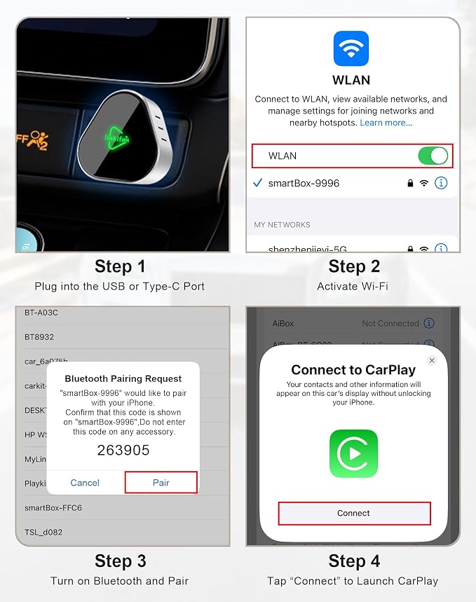 Wireless Carplay Adapter, Compatible with Apple iPhone iOS 10+ Android 11+, Plug & Play, Compact Design for iPhone & Android with USB-A/Type-C Port
