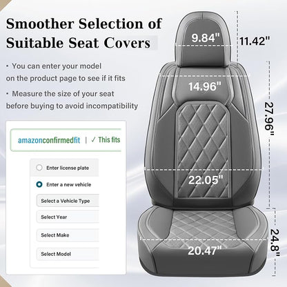 Coverado Leather Seat Covers, Car Seat Covers Full Set, Waterproof Faux Leather Seat Cover, Car Seat Protectors 5 Seats, Automotive Seat Covers Universal Fit for Most Cars SUV Trucks, Gray