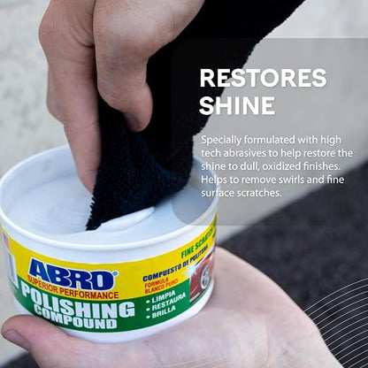 ABRO Polishing Compound 10 oz — Fine Cut Car Polish & Scratch Remover for Vehicles, Oxidized Paint, Swirl Marks, Scuffs, Dull Finish, Buffing & High-Gloss Auto Detailing