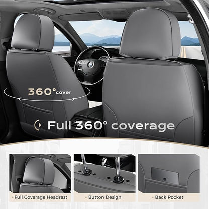 Coverado Automotive Seat Covers, Waterproof Seat Covers for Cars, Car Seat Cover, Faux Leather Car Seat Covers 2 Pack Car Seat Cushion Protector Universal Fit for Most Cars SUV Trucks - Gray&White