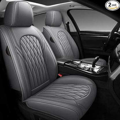 WELLDO Nappa Faux Leather Car Seat Covers Full Set, Gray | Waterproof, Non-Slip Seat Protector, 0.28in Thickened Cushion, Airbag Compatible, Universal for Cars SUV Truck Pickup