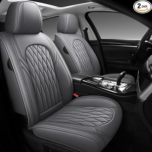 WELLDO Nappa Faux Leather Car Seat Covers Full Set, Gray | Waterproof, Non-Slip Seat Protector, 0.28in Thickened Cushion, Airbag Compatible, Universal for Cars SUV Truck Pickup
