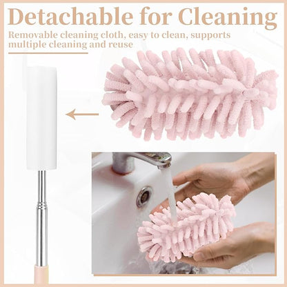 2 PCS Car Interior Duster with Extension Pole, Microfiber Car Duster with Bendable Head, Car Accessories Dusters Exterior&Interior Scratch Free, for Cleaning of Vehicle Details, Offices, Windows(Pink)
