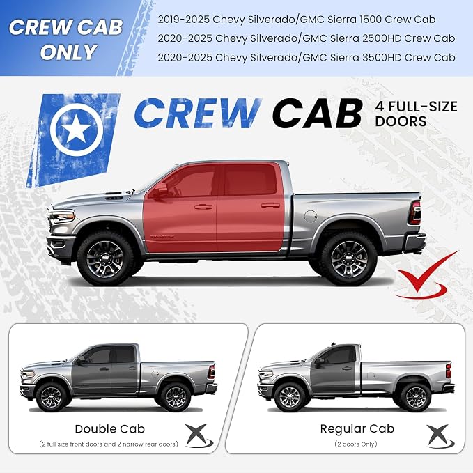 PZ 6" Running Boards Side Steps Compatible with 2019-2026 Chevy Silverado/GMC Sierra 1500 Crew Cab,2020-2026 Silverado/Sierra 2500/3500HD,500LBS No Drill Truck Running Boards Direct Fit Nerf Bar