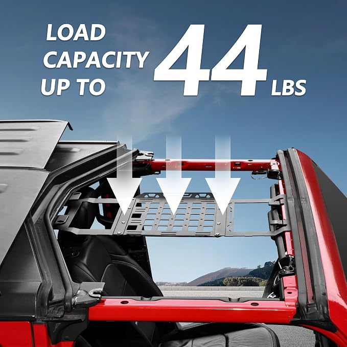 sukemichi Hard Top Roof Rack Molle Panel for Jeep Wrangler JL JLU & Gladiator JT 2018-2026 Accessories, Storage Organizer Cargo Rack, Mounting Mobile Radio Tactical Pouch Flashlight Tool Bag, Steel