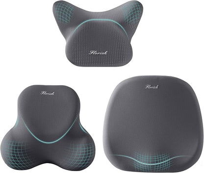 FLORICH Car Seat Cushion and Lumbar Support Pillow for Office Chair Car, Neck Headrest Pillow, Ergonomic Memory Foam, Pressure-Relieving Back Support for Car, Office Chair & Wheelchair – Gray
