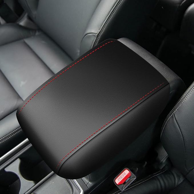 AOMSAZTO Console Covers for 2012 2013 2014 2015 Honda CRV Armrest Covers for Honda CR V Black with Red Stiches