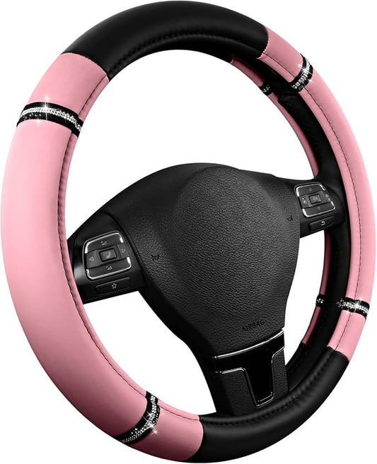 Road Comfort Leather Steering Wheel Cover – Premium Anti-Slip Car Steering Wheel Grip Cover – Universal Fit for 14.5”–15” Cars, Trucks & SUVs - Pink