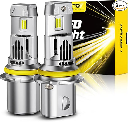 AUXITO 9007 Light Bulbs High/low Beam, 50000LM 900% Super Bright, 60000+ Hours Life Service, 6500K Cool White, 1:1 Mini Size Wireless HB5 Halogen Replacement, Plug & Play, Pack of 2