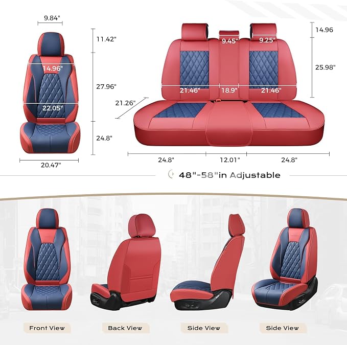 Coverado Leather Car Seat Covers, Automotive Seat Cover Waterproof Seat Covers for Cars, 2 Pack Leather Seat Covers, Driver Seat Cover Car Seat Cushion Protector Universal Fit for Most Cars - Red&Blue