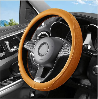 Zpana Car Steering Wheel Cover, 14.5-15" Breathable Soft Leather Vehicle Steering Wheel Protector with Anti-Slip Lining, Comfortable Auto Interior Decoration Accessories, Universal Fit (Orange)