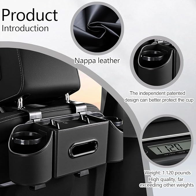 Back Seat Car Organizer,4 in 1 Multifunctional Car Back Seat Storage Box with Drink Cup Holder Tissue Box, for Hold Phone,Snacks, Drinks, Handbag-Black-2Packs