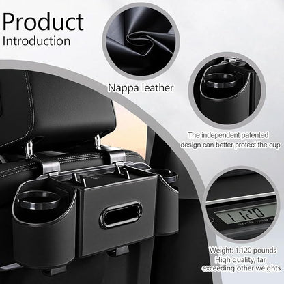 Back Seat Car Organizer,4 in 1 Multifunctional Car Back Seat Storage Box with Drink Cup Holder Tissue Box, for Hold Phone,Snacks, Drinks, Handbag-Black-2Packs
