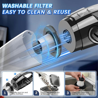 Handheld Vacuum Cordless, 15000Pa Powerful Car Vacuum Cleaner - 7800mAh Rechargeable Portable Mini Vacuum with 70000RPM Motor, 5 Nozzles, Low Noise, Washable Filter, for Car, Home, Office, Pet