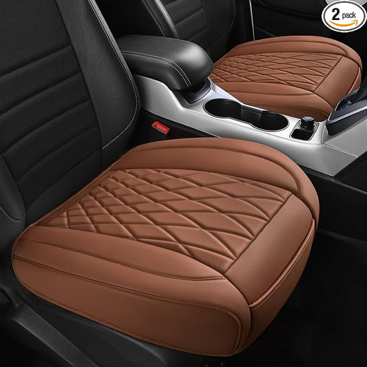 CAR PASS 2 Pack Leather Front Car Seat Covers, Bottom Seat Covers Full Wrapped with Storage Pocket, Anti-Slip Leather Seat Protectors,Waterproof Seat Cushion Pad Universal Fit Sedan SUV Truck, Brown