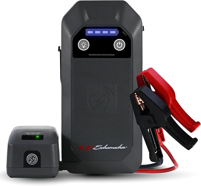 Schumacher Electric 12V Lithium Jump Starter & Power Pack - Portable 1000A Battery Jumper with 10W Wireless Charging, USBA/USBC Fast Charging & Multi-Mode LED Flashlight - 4-in-1 SL1672