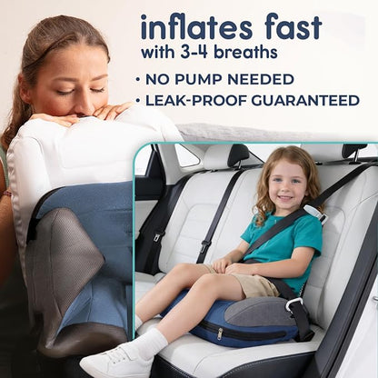 Hiccapop UberBoost Inflatable Backless Booster Seat for Kids, Portable Travel Car Seat | Ocean Steel Blue