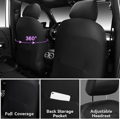 CAR PASS Luxury Nappa Leather Front Seat Covers, Water Resistant 3D Foam Seat Covers with Lumbar Support, Breathable Auto Seat Cover Airbag Compatible Universal Fit Sedan SUV Van Truck, Black Purple
