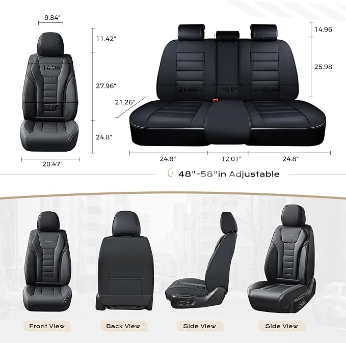 Coverado Car Seat Covers Full Set, Seat Covers for Cars, Front Seat Covers and Back Seat Cover Waterproof Leather Automotive Seat Cover, Universal Car Interior Protectors Cushion for Most Cars