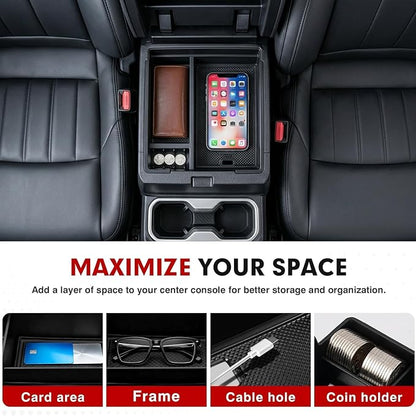 Autorder Center Console Organizer for 2024-2026 Toyota Tacoma Accessories - Armrest Storage Box Secondary Insert Tray with Black Non-Slip Silicone Mats